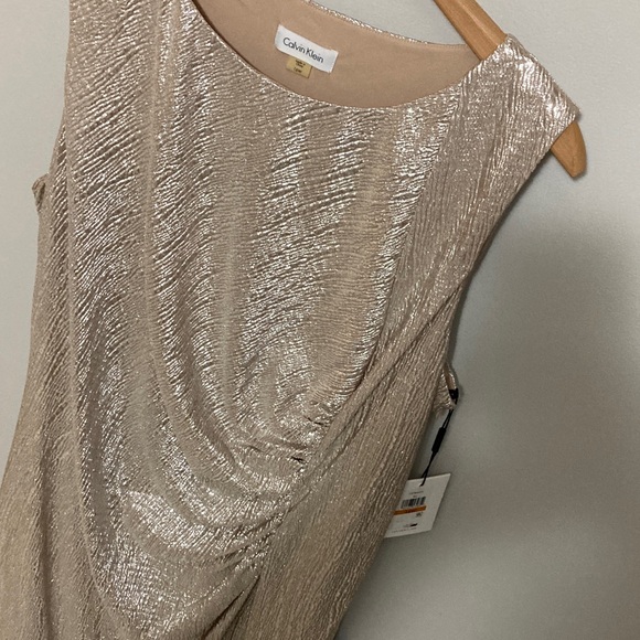 Calvin Klein Shimmering Metallic Gold Sleeveless Sheath Dress, Plus Size 16, 16W - Picture 10 of 14